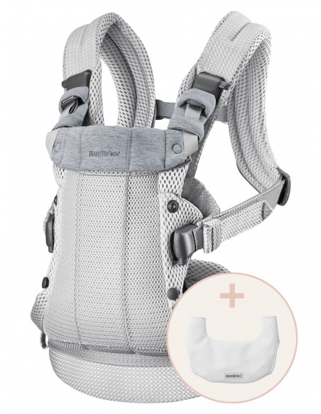 MOCHILAS PORTABEBES - Babybjörn Harmony Plata 3D Mesh+ babero.