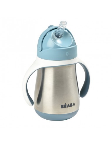 Taza inox con pajita 250 ml gris azulado