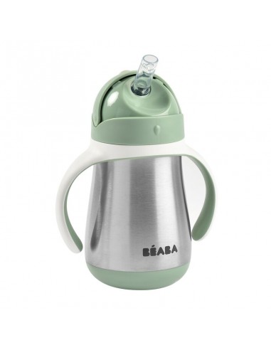 Taza inox con pajita 250 ml verde salvia